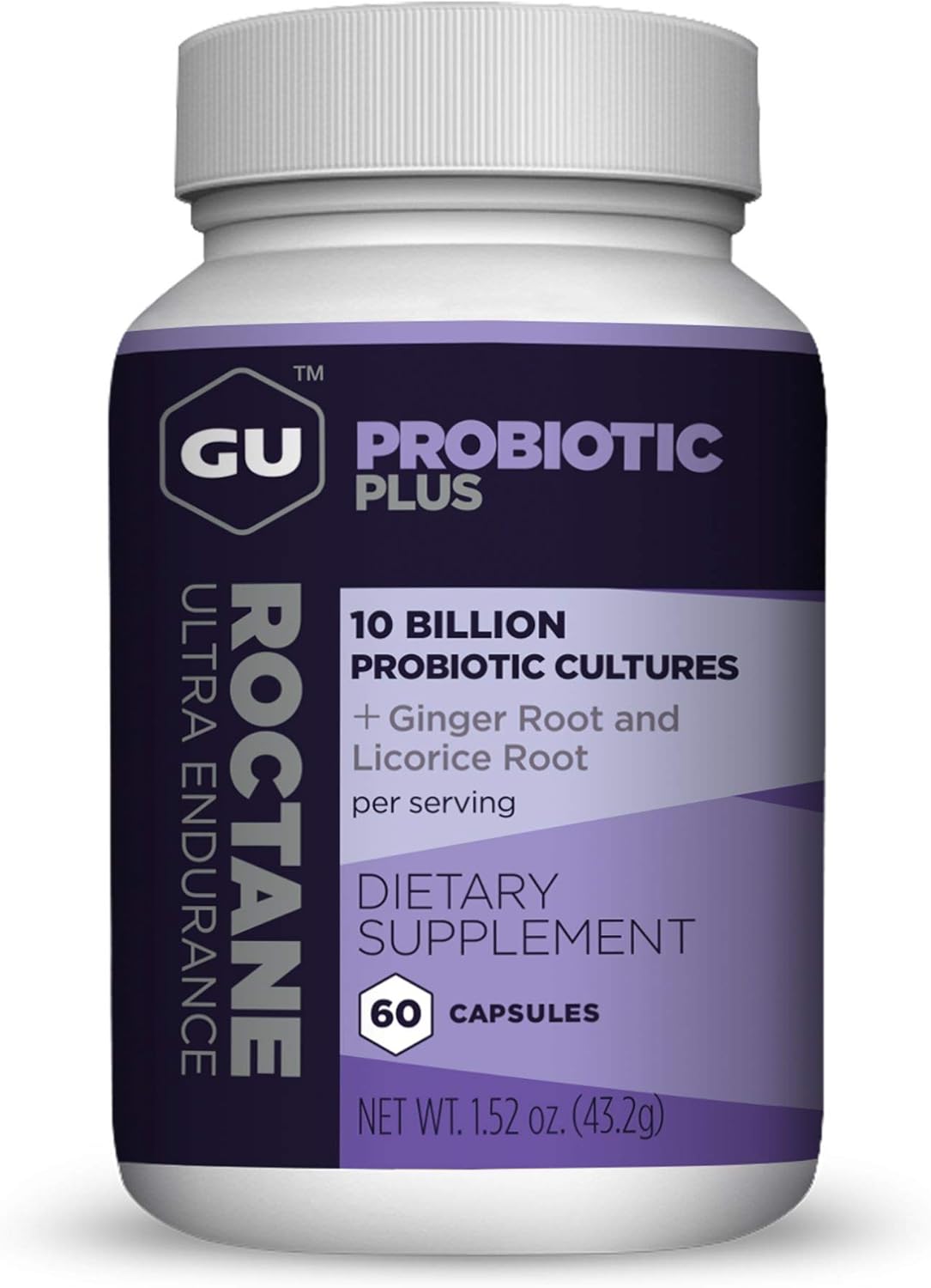 60-Count Bottle of GU Energy Roctane Probiotic Capsules with Licorice Root Extract and Ginger - Ideal for Pre, During, or Post-Workout Energy Boost
