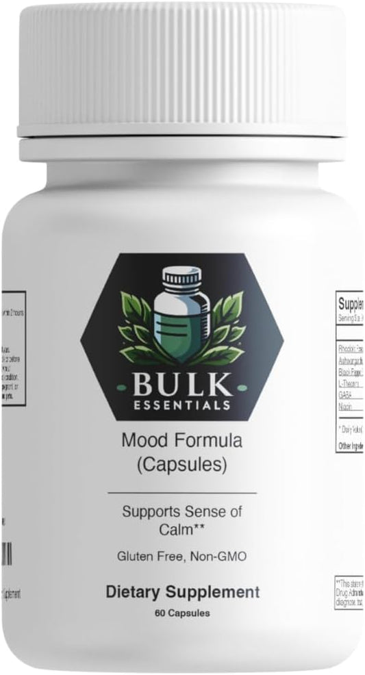 60 Count Bulk Essentials Mood Formula Capsules with Ashwagandha & L-Theanine for Calm & Relaxation - 30 Servings