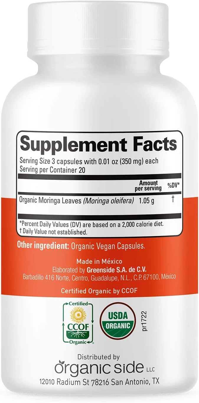 60 Count Certified USDA Organic Moringa Capsules for Energy, Immune Support, Nutrient Absorption | Non-GMO, Vegan Superfood