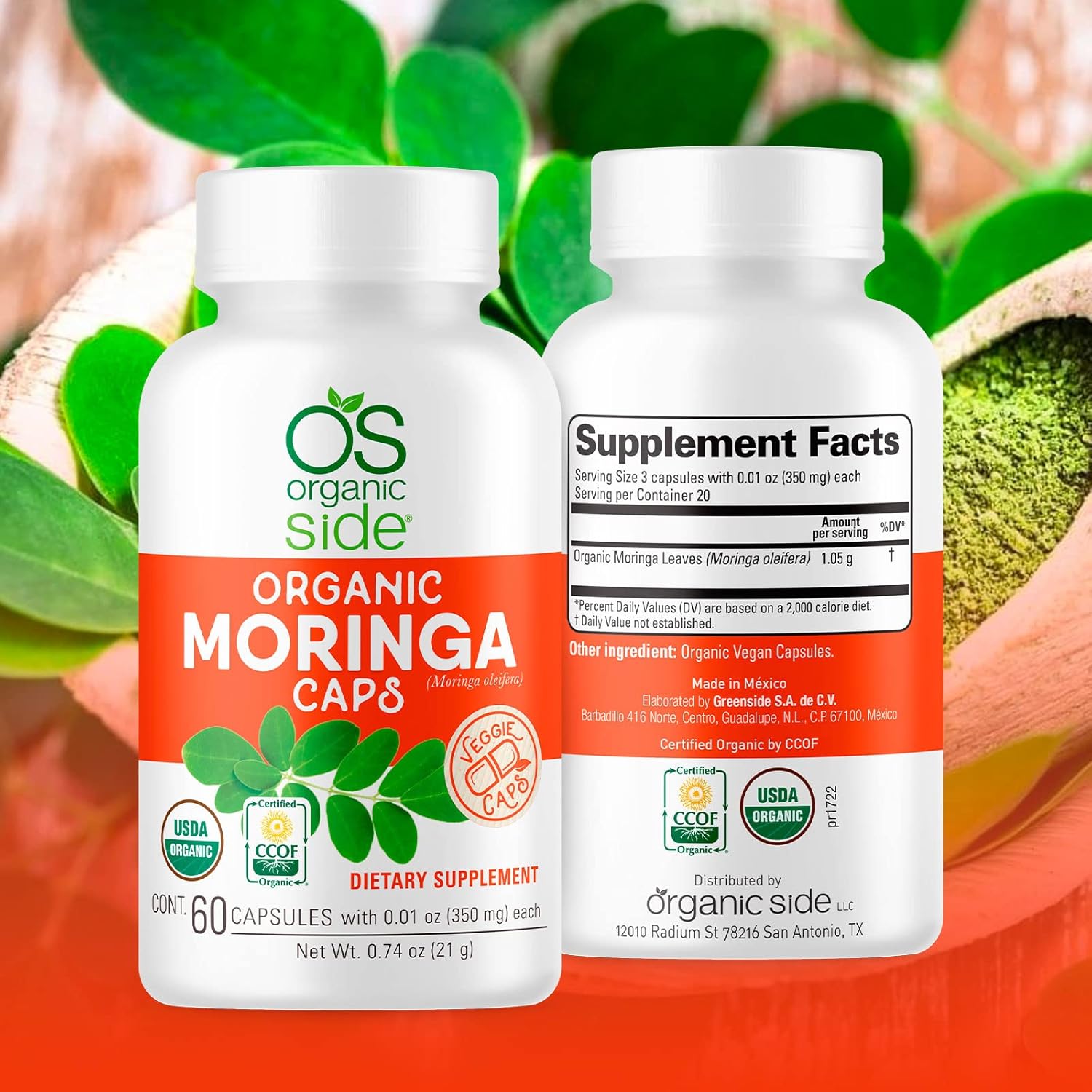 60 Count Certified USDA Organic Moringa Capsules for Energy, Immune Support, Nutrient Absorption | Non-GMO, Vegan Superfood