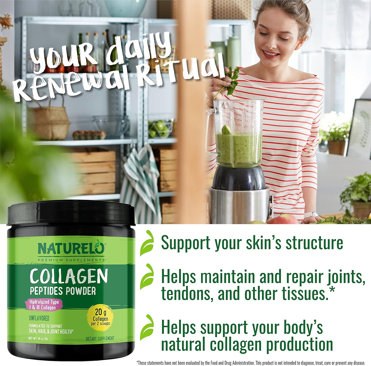 60 Count Collagen Peptide Powder with Whole Food Beauty Multivitamin - 45 Servings