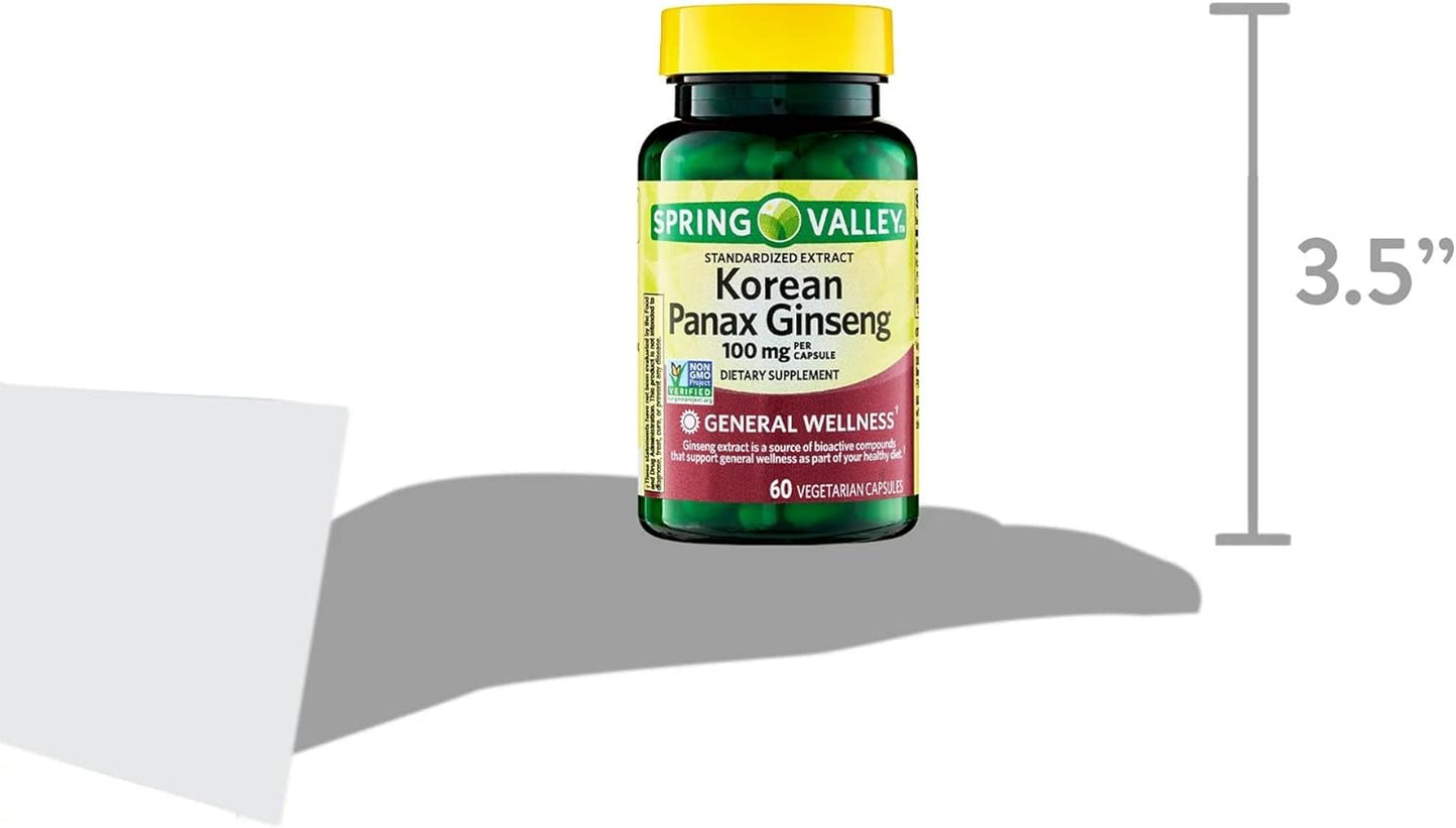 60 Count Convergence Korean Panax Ginseng Vegetarian Capsules, 100 mg - Natural Energy and Immune Support Supplement