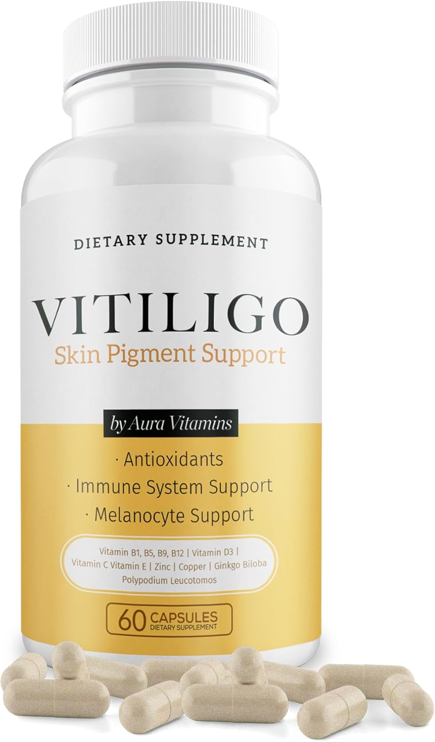 60 Count Dermawonder Vitiligo Capsules - Effective Supplement to Reduce White Spots, Improve Skin Pigmentation & Support All Skin Types