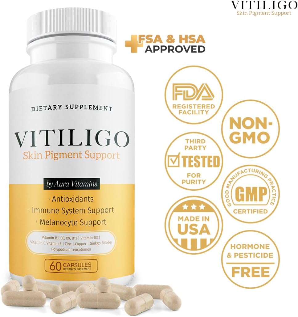 60 Count Dermawonder Vitiligo Capsules - Effective Supplement to Reduce White Spots, Improve Skin Pigmentation & Support All Skin Types