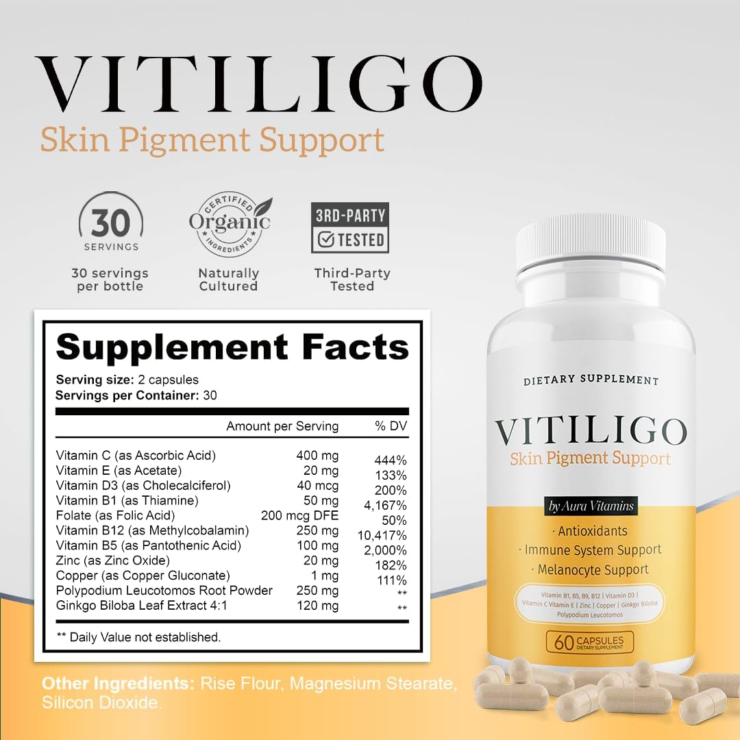 60 Count Dermawonder Vitiligo Capsules - Effective Supplement to Reduce White Spots, Improve Skin Pigmentation & Support All Skin Types