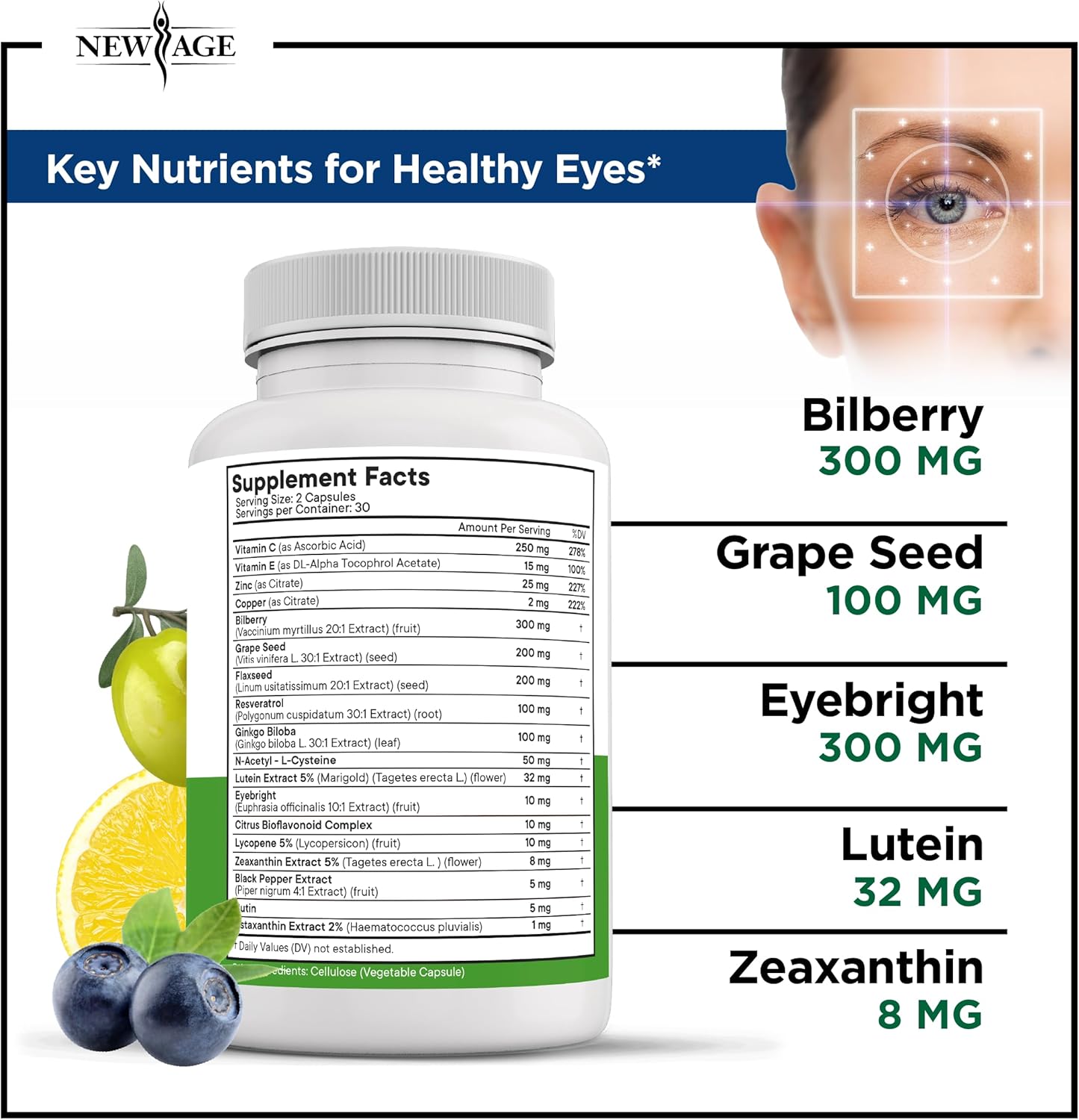 60 Count Eye Vitamins with Lutein, Zeaxanthin, Bilberry, Astaxanthin - Vision Supplement for Eye Health