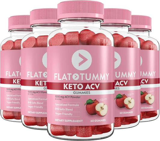 60 Count Flat Tummy Keto ACV Gummies – Vegan-Friendly Post GLP-1 Supplement with Apple Cider Vinegar, BHB Salts, Beet, Pomegranate Superfood Powders (5 Pack)