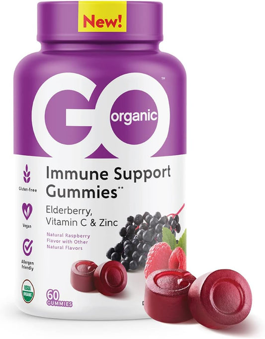 60 Count GO ORGANIC Elderberry Immunity Gummies for Dietary Immune Support