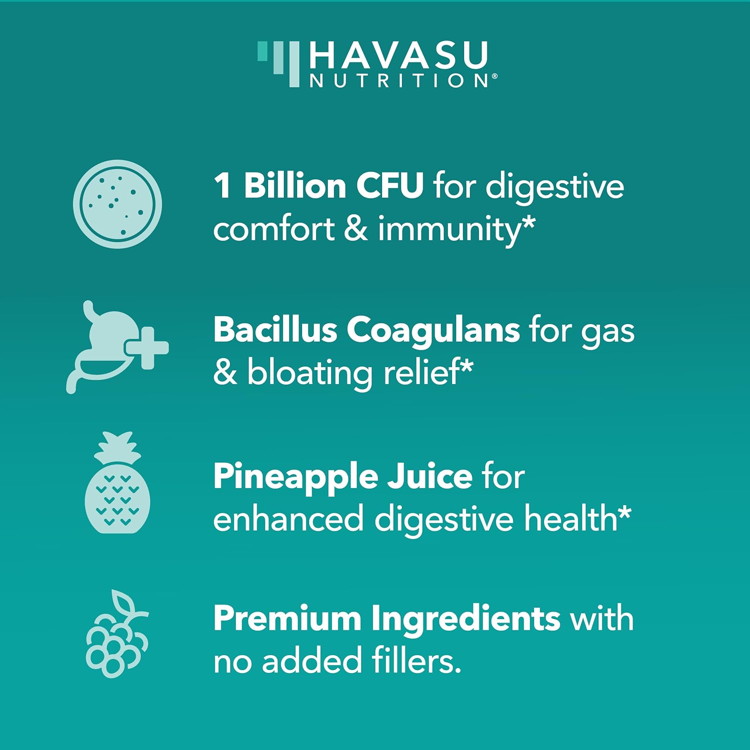 60-Count Havasu Nutrition Probiotic Gummies with 1 Billion CFU Bacillus Coagulans - Gut Health and Digestive Support - Mixed Berry Flavor - Non-GMO, Gluten-Free, Vegetarian - 2 Month Supply