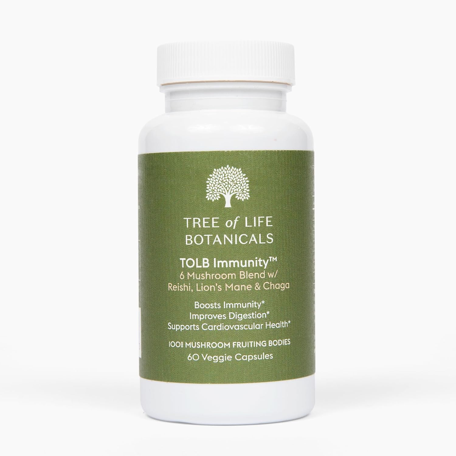 60 Count Immunity Mushroom Complex - Reishi, Lion’s Mane, Chaga, Cordyceps, Turkey Tail, Shiitake - Immune System, Inflammatory Response, Digestion, Brain Support - Tree of Life Botanicals