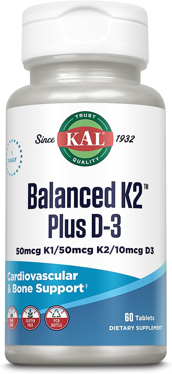 60 Count KAL Balanced K2 Plus D-3 Tablets, 100 mcg - Essential Vitamin Supplement