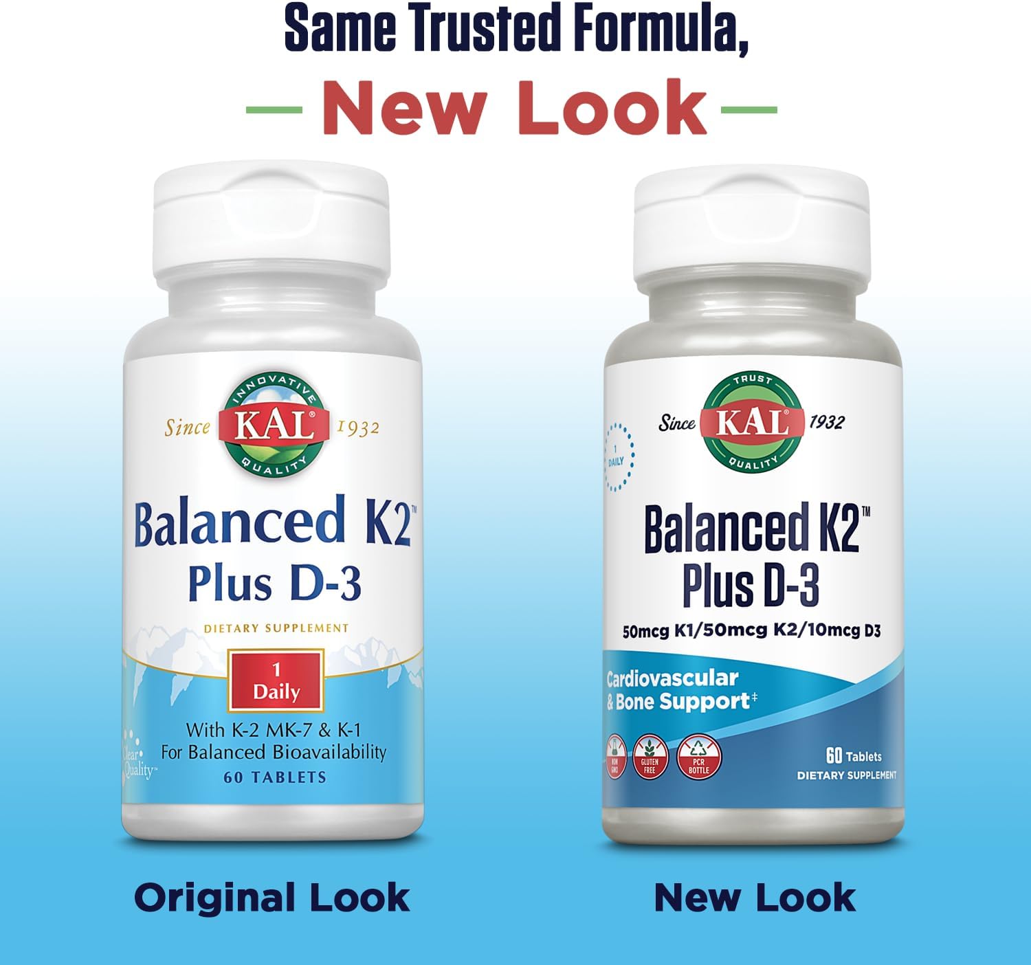 60 Count KAL Balanced K2 Plus D-3 Tablets, 100 mcg - Essential Vitamin Supplement