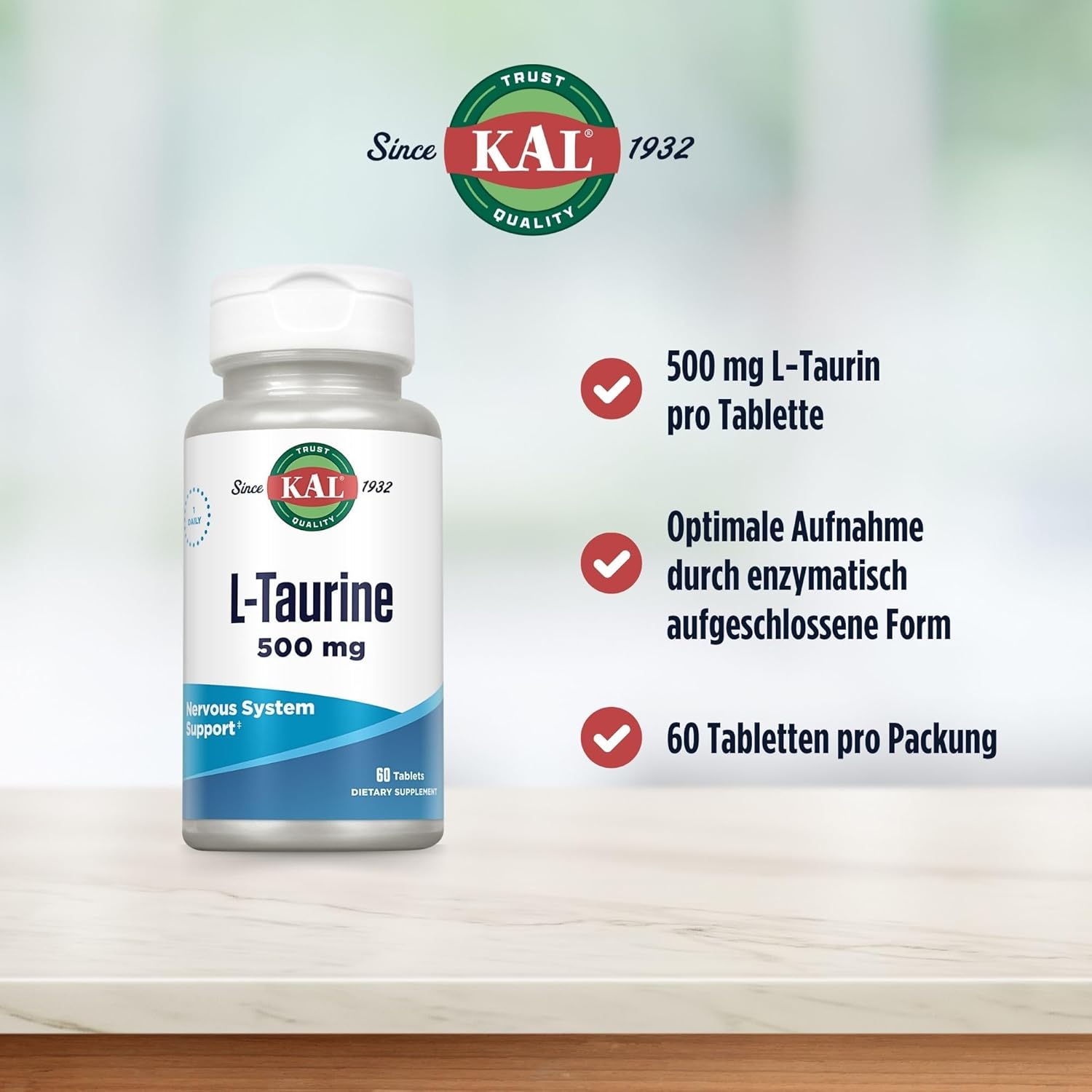 60 Count Kal L-Taurine Tablets - 500 Mg