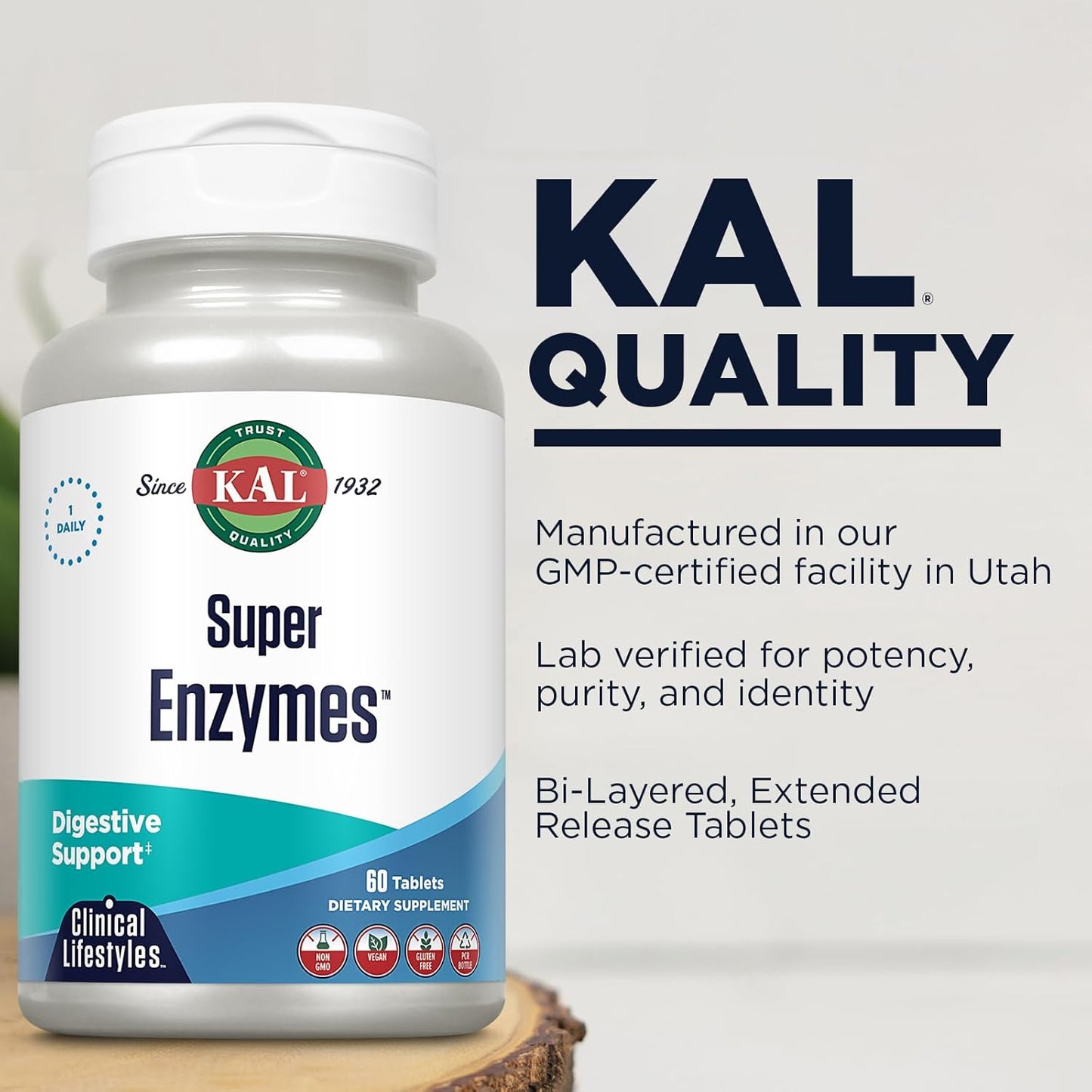 60 Count Kal Super Enzymes Tablets for Digestive Support