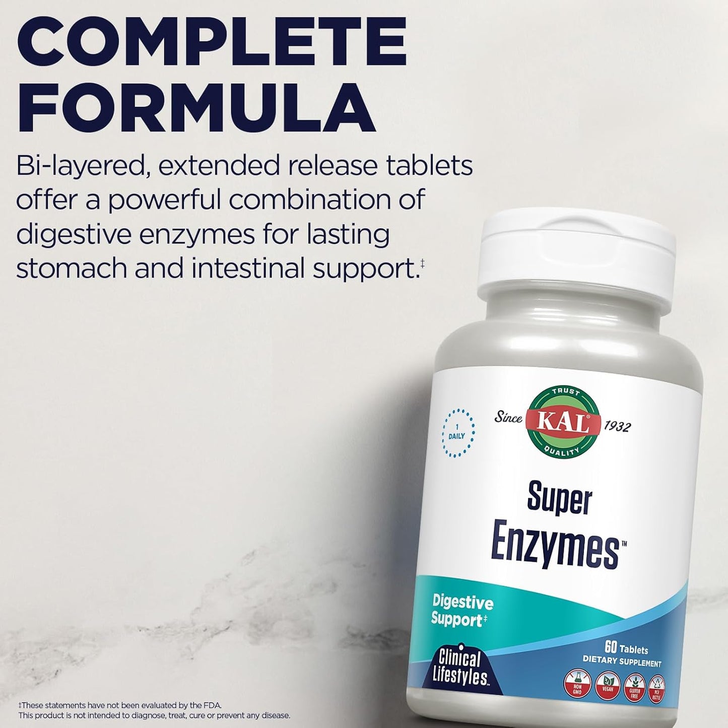 60 Count Kal Super Enzymes Tablets for Digestive Support