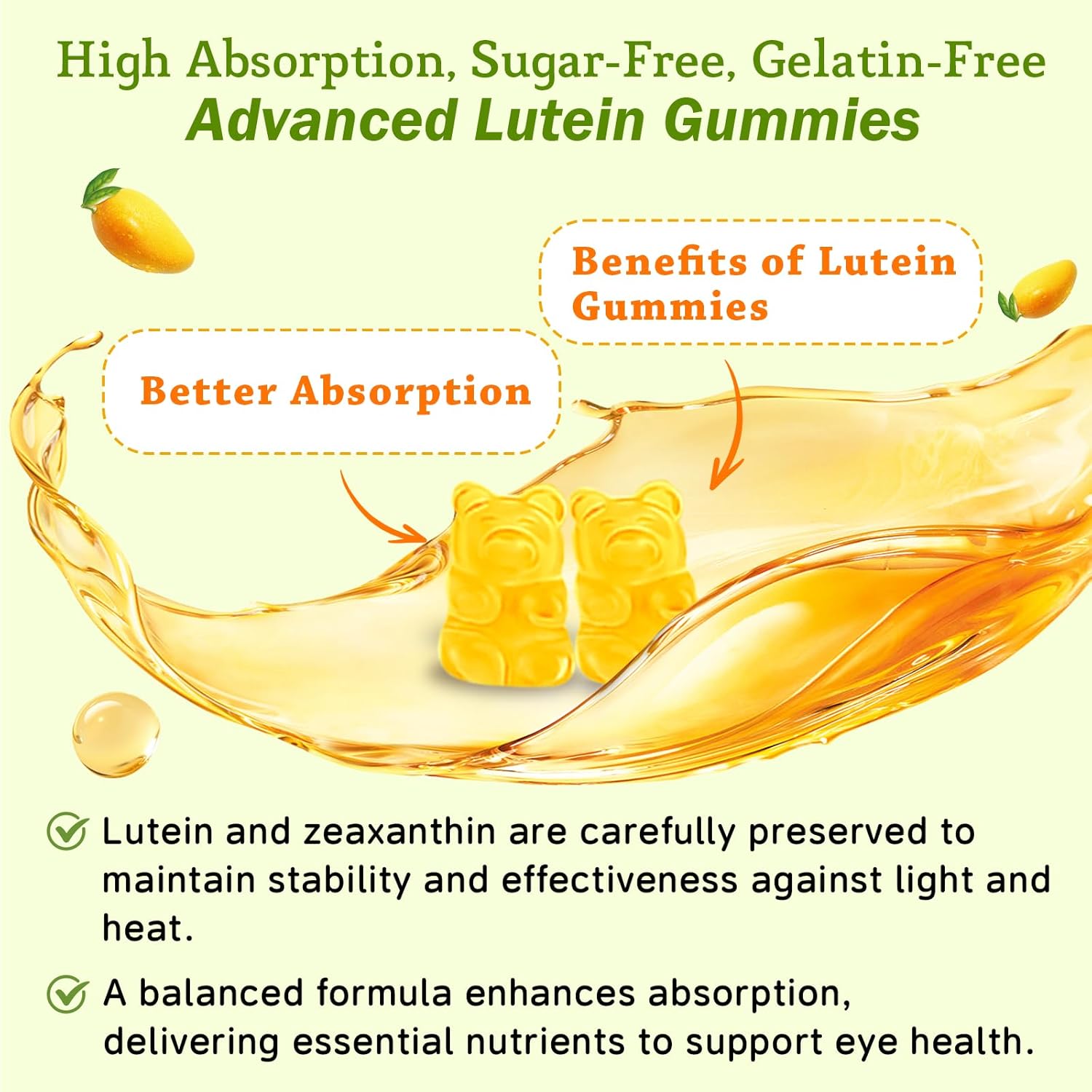 60 Count Mango Flavored Sijigood Lutein Gummies with Zeaxanthin, Omega-3, Bilberry, and Astaxanthin for Eye Health and Vision Support