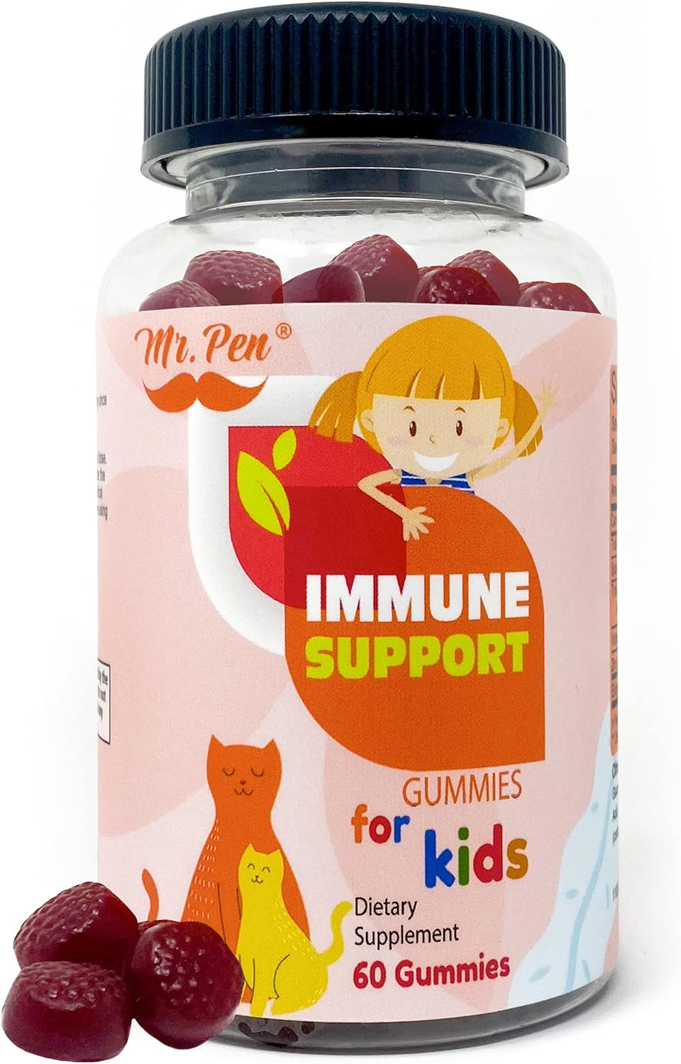 60-Count Mr. Pen Elderberry Vitamin C Zinc Gummies for Kids - 2 Month Supply | Immune Support Gummies for 4+ Years - Low Sugar, Non-GMO, Vegan, Gluten Free