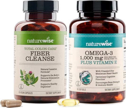 60 Count NatureWise Total Colon Care Fiber Cleanse & Omega 3 Fish Oil Capsules - BoostGo Australia