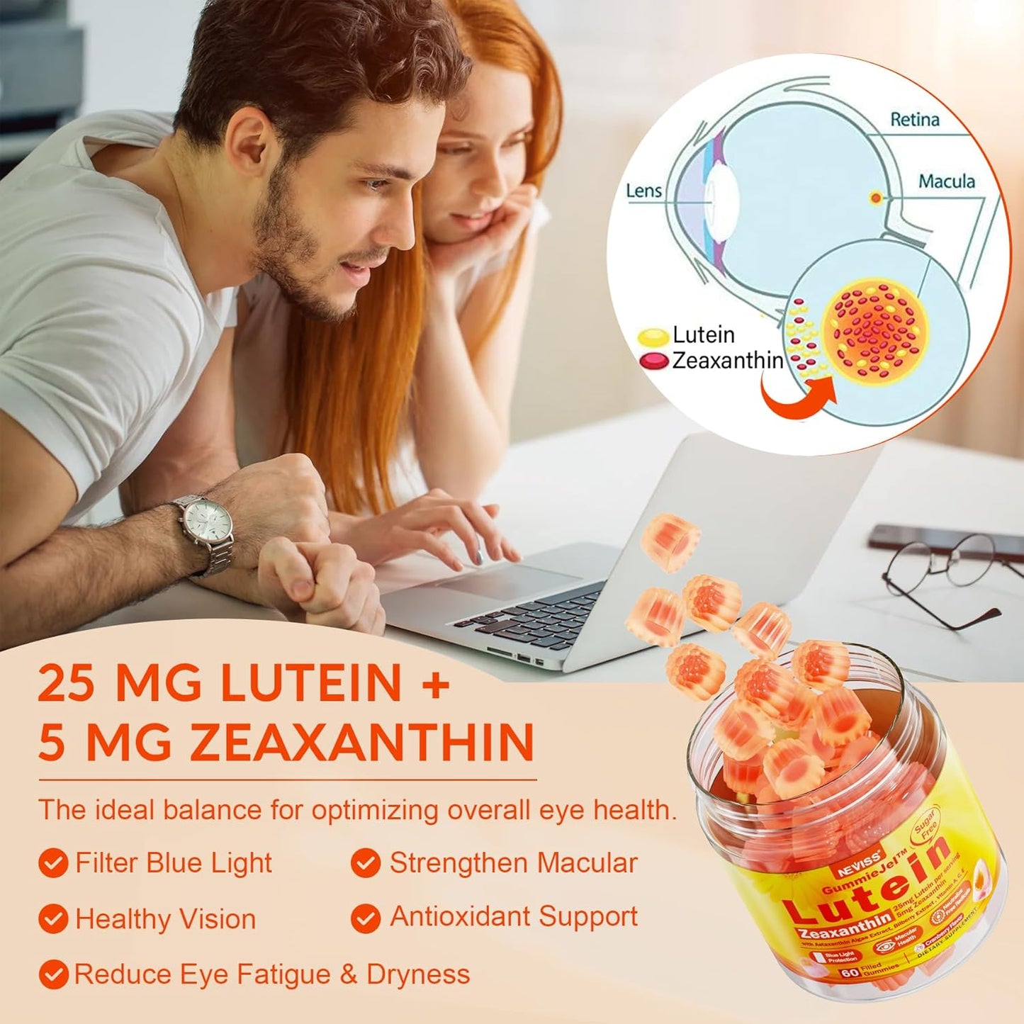 60 Count Nevis Sugar-Free Lutein Gummies + 120 Count CoQ10 Gummies