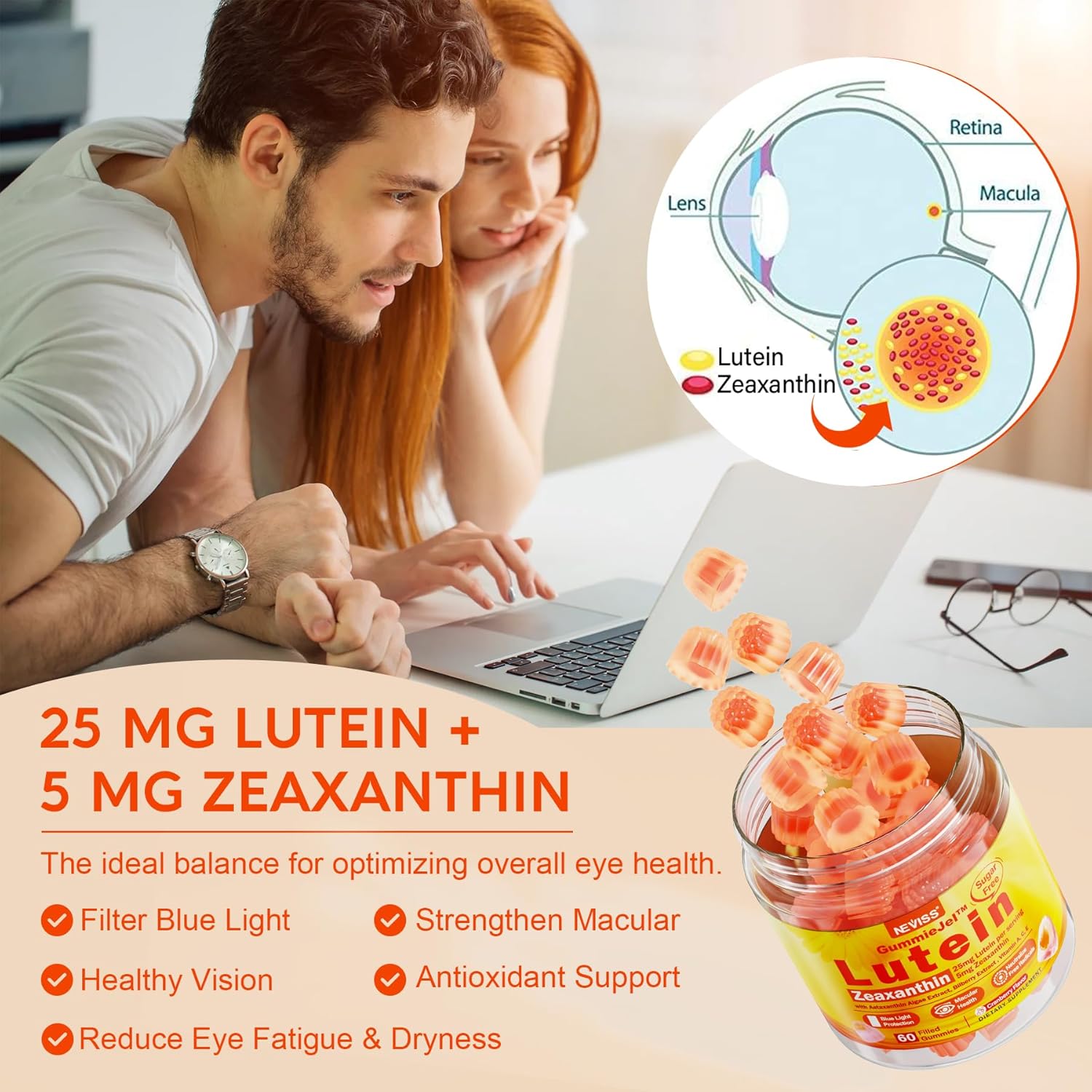 60 Count Nevis Sugar-Free Lutein Gummies + 120 Count CoQ10 Gummies