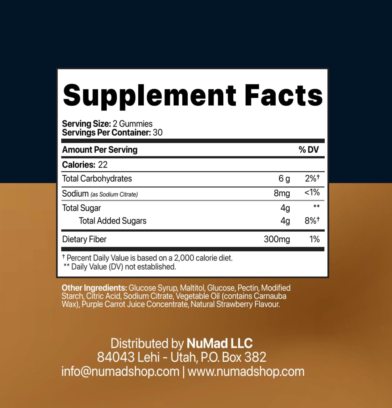 60 Count NUMAD Fiber Gummies for Digestive Health and Regularity - Natural Strawberry Flavour