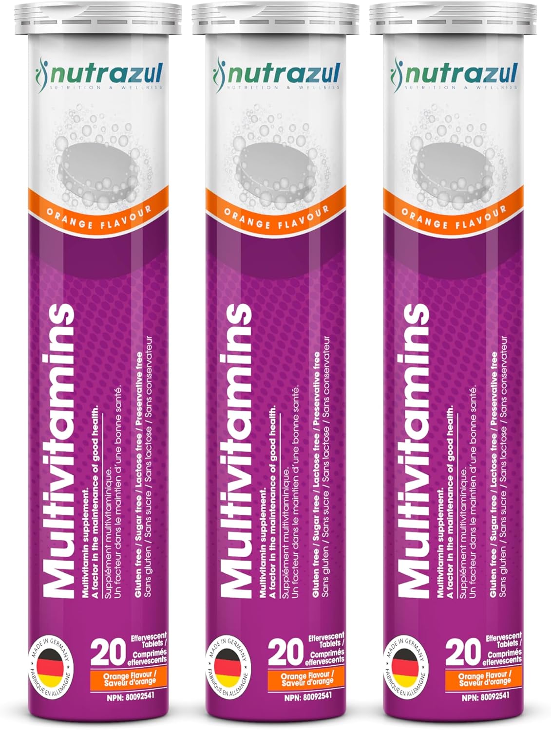 60 Count nutrazul Multivitamin Effervescent Tablets for Immune Support with 9 Essential Vitamins - Orange Flavor for Adults & Kids