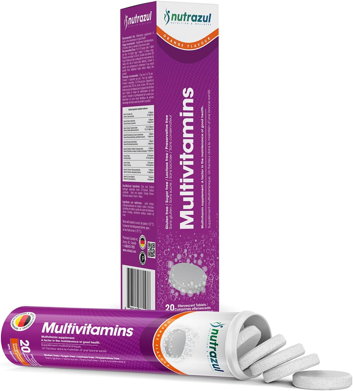 60 Count nutrazul Multivitamin Effervescent Tablets for Immune Support with 9 Essential Vitamins - Orange Flavor for Adults & Kids