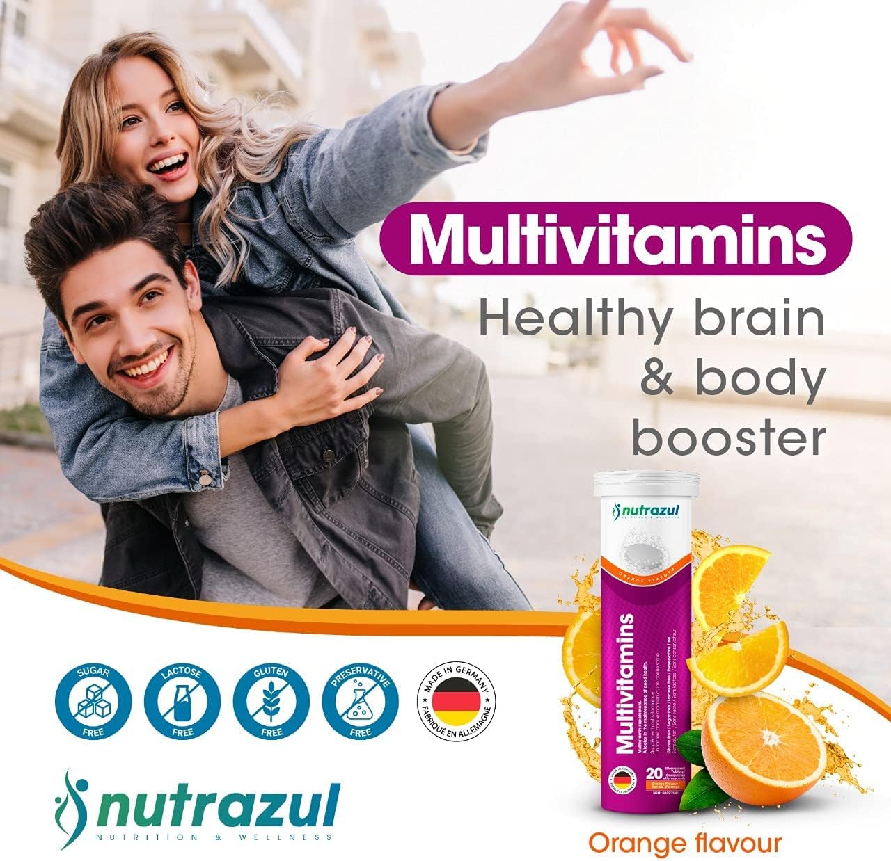 60 Count nutrazul Multivitamin Effervescent Tablets for Immune Support with 9 Essential Vitamins - Orange Flavor for Adults & Kids