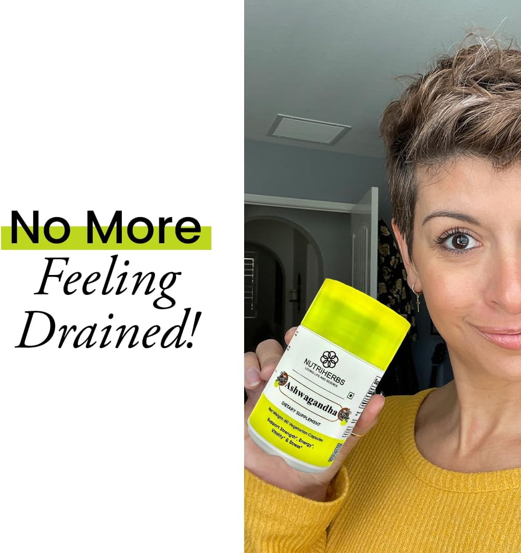 60 Count Nutriherbs Ashwagandha Root Extract Capsules for Stress Relief and Immune Support