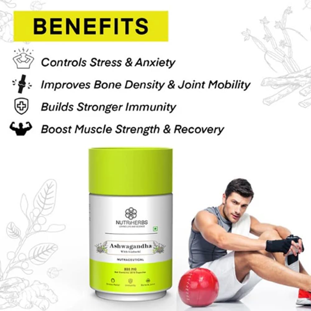 60 Count Nutriherbs Ashwagandha Root Extract Capsules for Stress Relief and Immune Support