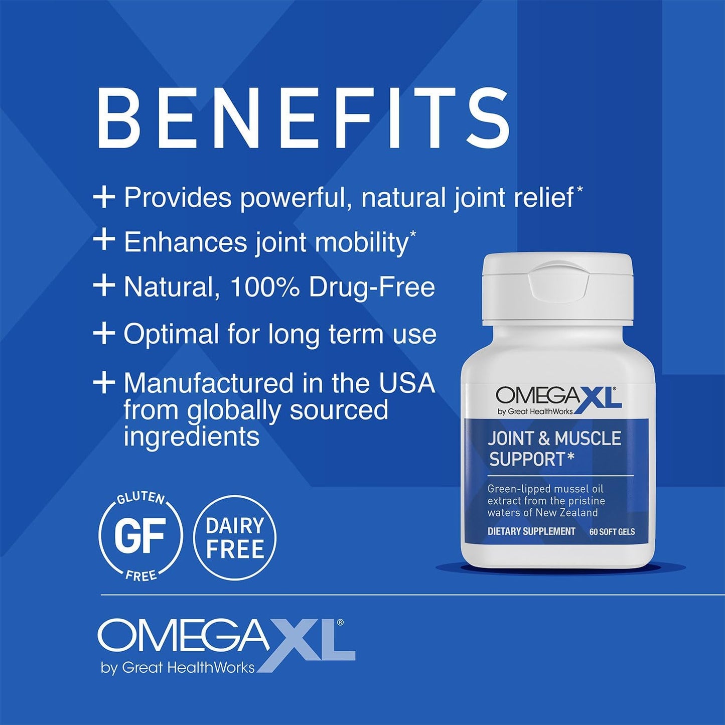 60 Count OmegaXL Joint Support Supplement with Green Lipped Mussel Oil for Natural Muscle Relief & 30 Pack MemoryXL Brain Supplement for Memory and Focus with Magnesium L-Threonate
