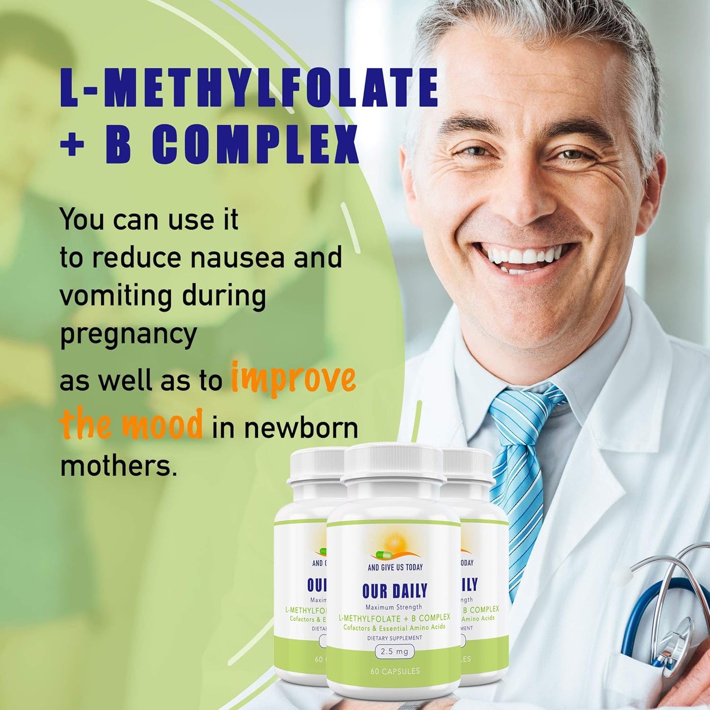 60 Count Our Daily Vites L-Methylfolate B Complex with Essential Amino Acids - Active Folate, Methylated B12, B6, & Glycine - 2.5mg