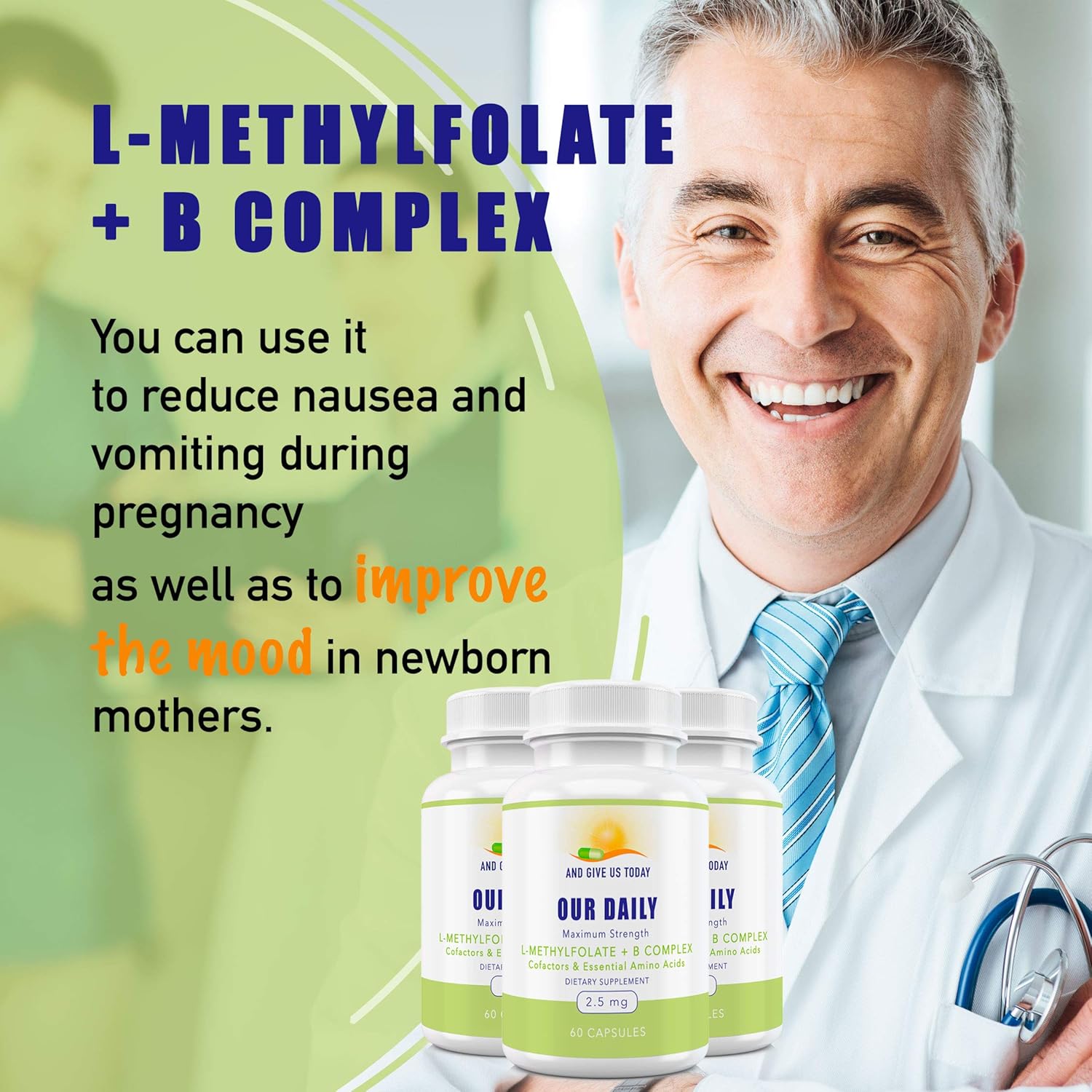 60 Count Our Daily Vites L-Methylfolate B Complex with Essential Amino Acids - Active Folate, Methylated B12, B6, & Glycine - 2.5mg