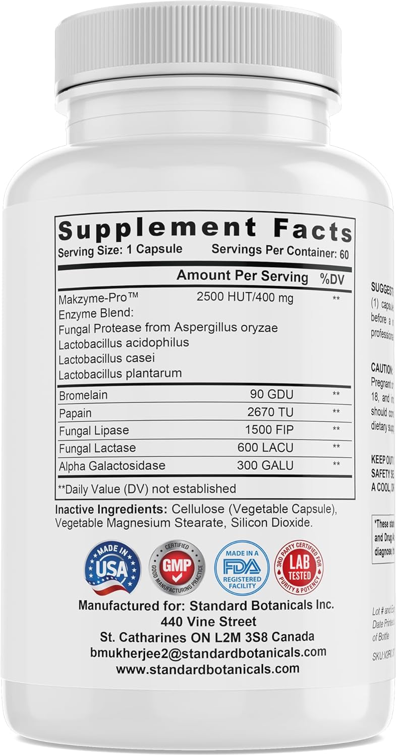 60 Count Pack of 1 Nature & Nutrition Digestive Enzyme Supplement - MakZyme-Pro TM