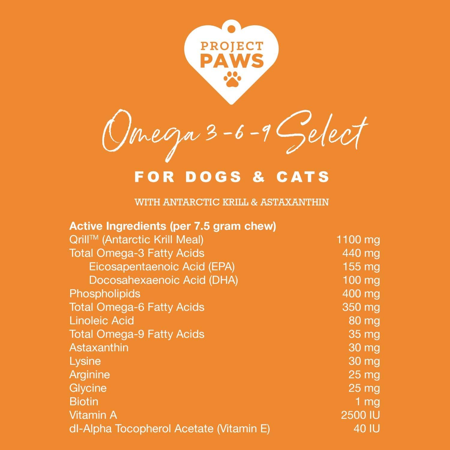60 Count Project Paws Omega 3-6-9 Select Fish Oil for Dogs with Krill Oil Skin and Coat Supplement