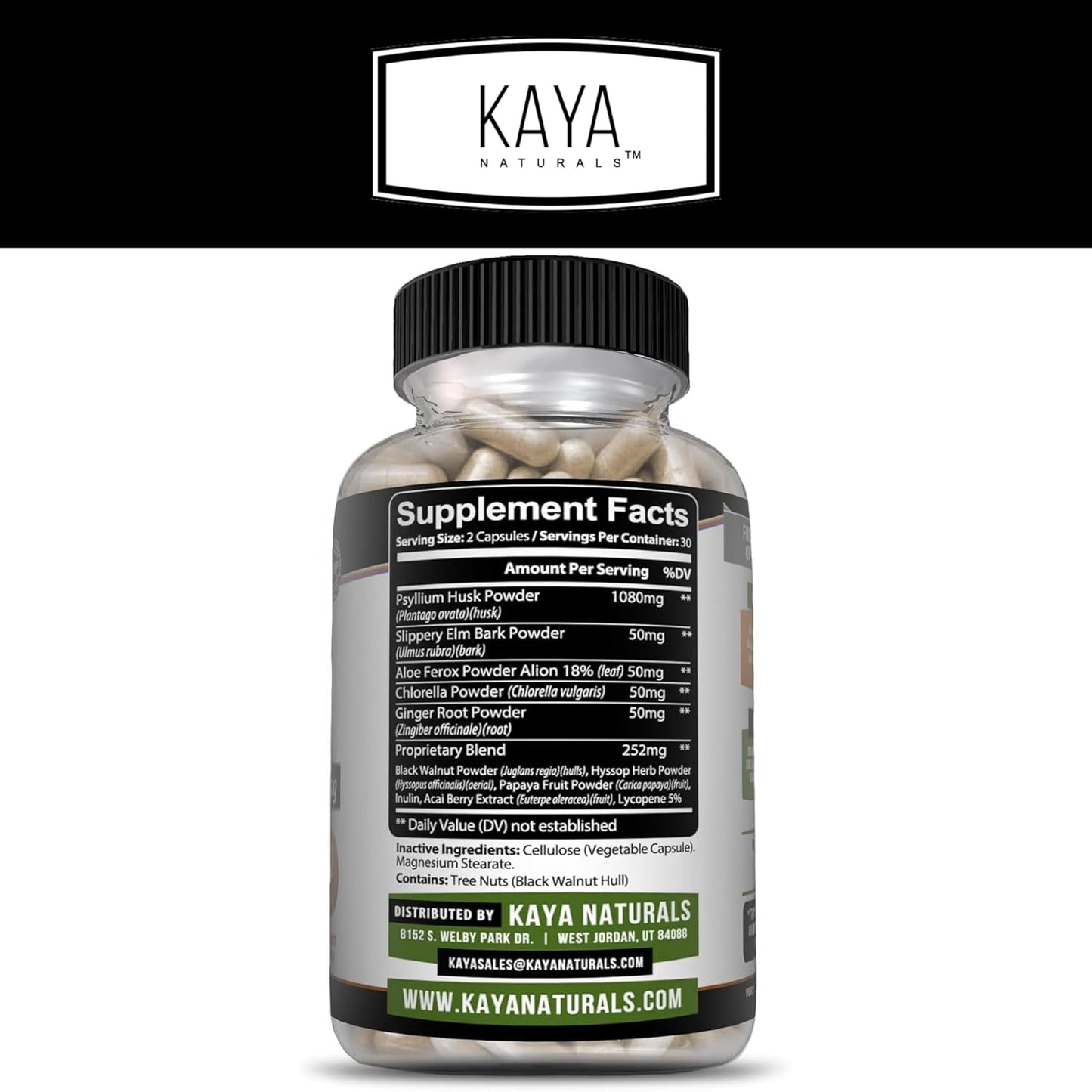 60 Count Psyllium Husk Capsules by Kaya Naturals | High Fiber Supplement for Digestive Health & Regularity | Gluten-Free, Non-GMO