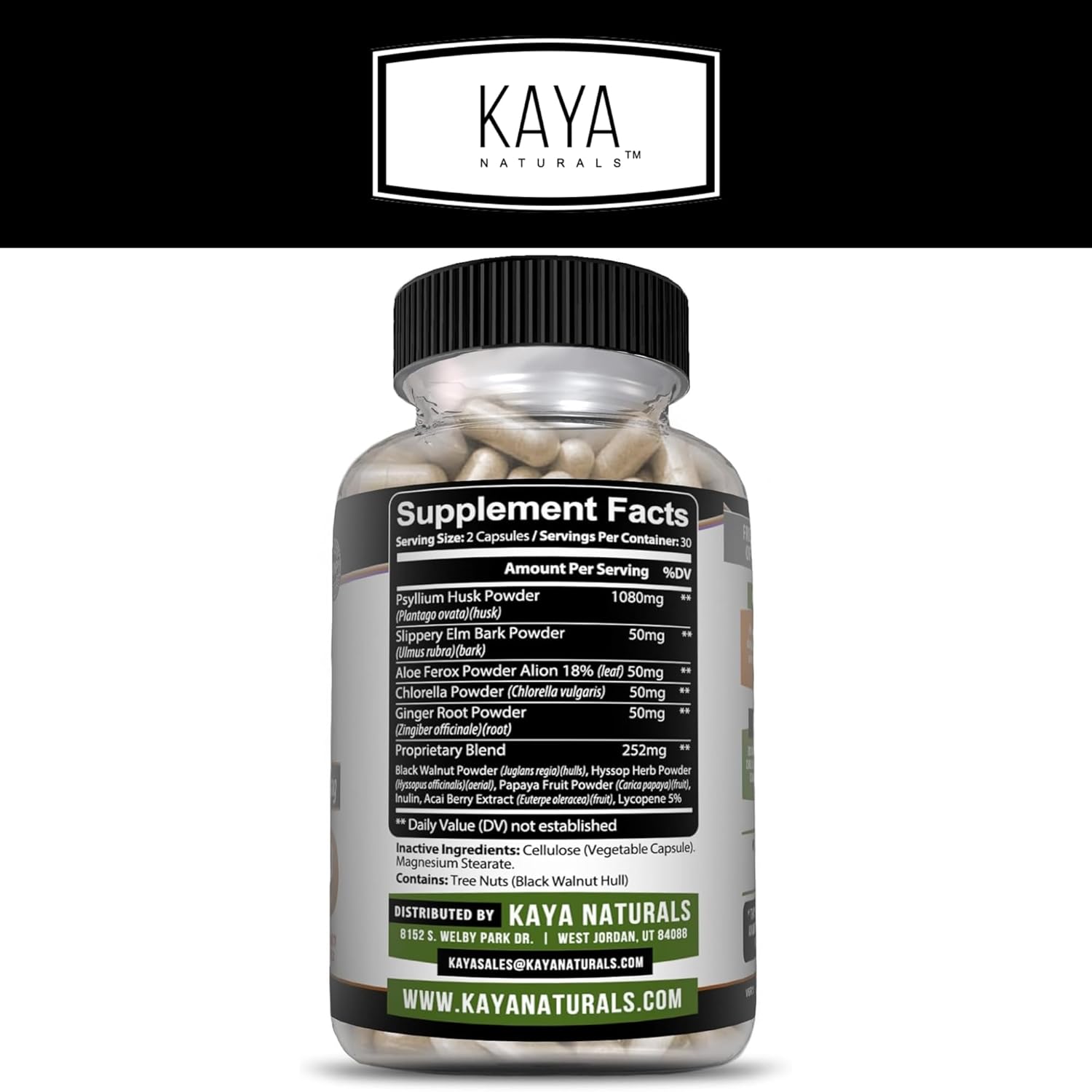 60 Count Psyllium Husk Capsules by Kaya Naturals | High Fiber Supplement for Digestive Health & Regularity | Gluten-Free, Non-GMO