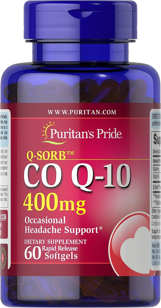 60 Count Puritan's Pride Q-sorb CoQ10 400mg Rapid Release Softgels for Heart Health and Energy Support