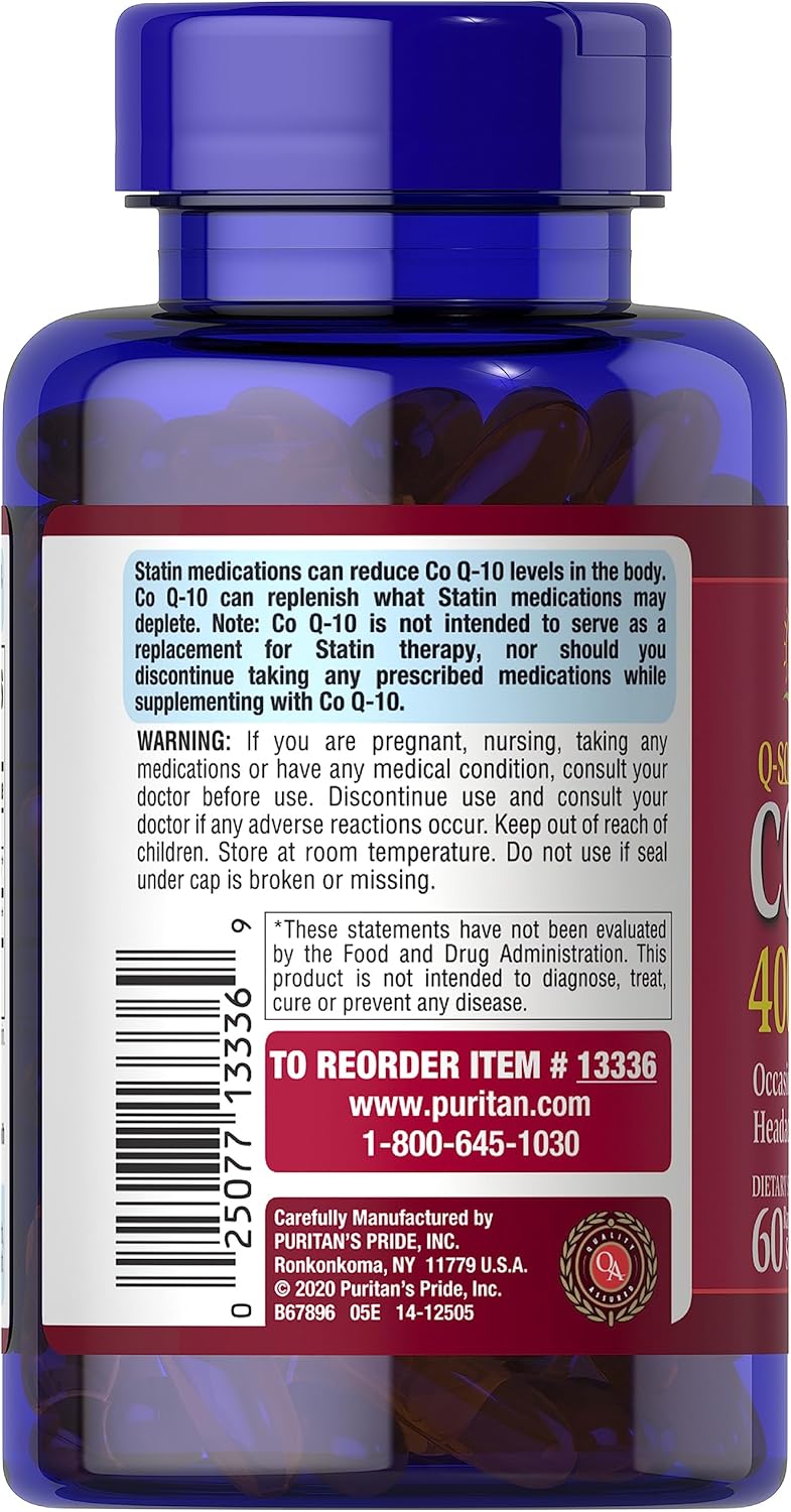 60 Count Puritan's Pride Q-sorb CoQ10 400mg Rapid Release Softgels for Heart Health and Energy Support