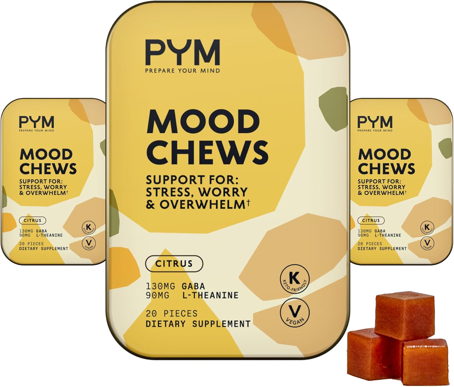 60 Count PYM Health Citrus Mood Chews with GABA & L-Theanine for Stress Relief | Vegan, Non-GMO, Gluten-Free Mood Balance Supplement