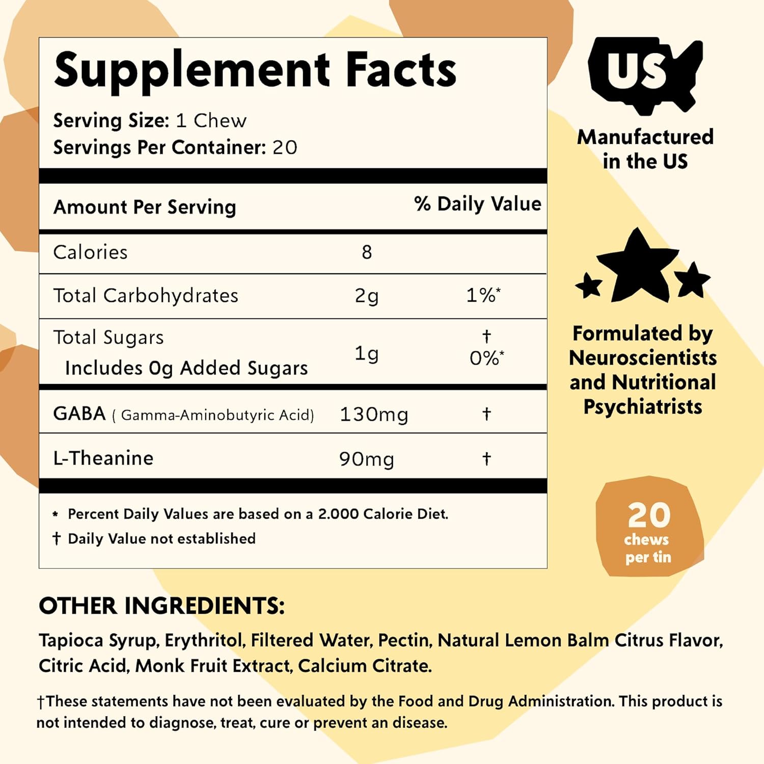 60 Count PYM Health Citrus Mood Chews with GABA & L-Theanine for Stress Relief | Vegan, Non-GMO, Gluten-Free Mood Balance Supplement