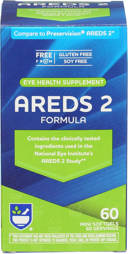 60 Count Rite Aid AREDS 2 Softgels for Eye Health with Lutein, Vitamin C, Zinc, Vitamin E - Gluten & Soy Free