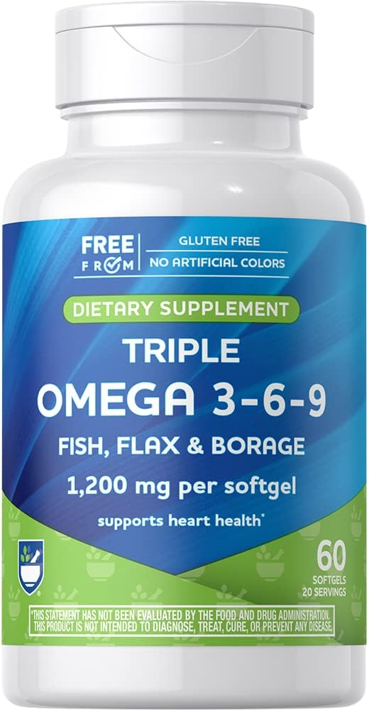 60-Count Rite Aid Triple Omega 3, 6, 9 Softgels with Fish Oil for Heart Health, DHA, EPA, Flaxseed, Borage Oil