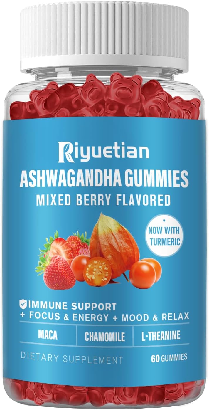 60 Count Riyuetian Ashwagandha Gummies for Stress Relief, Immune Support, & Energy - Men & Women - Natural Strawberry Flavor - Ashwagandha Supplements