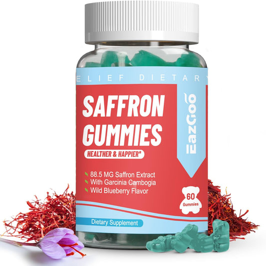60 Count Saffron Gummies with Garcinia Cambogia, Vitamin A, B12, Rhodiola Rosea - Mood & Energy Support