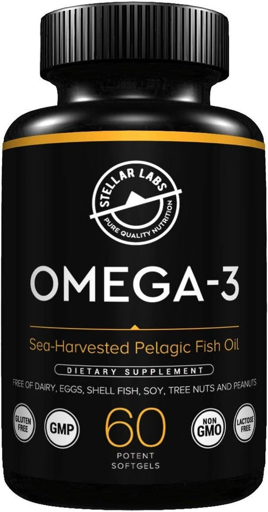 60 Count Stellar Labs Omega-3 Fish Oil Supplement - Certified LowFODMAP Formula