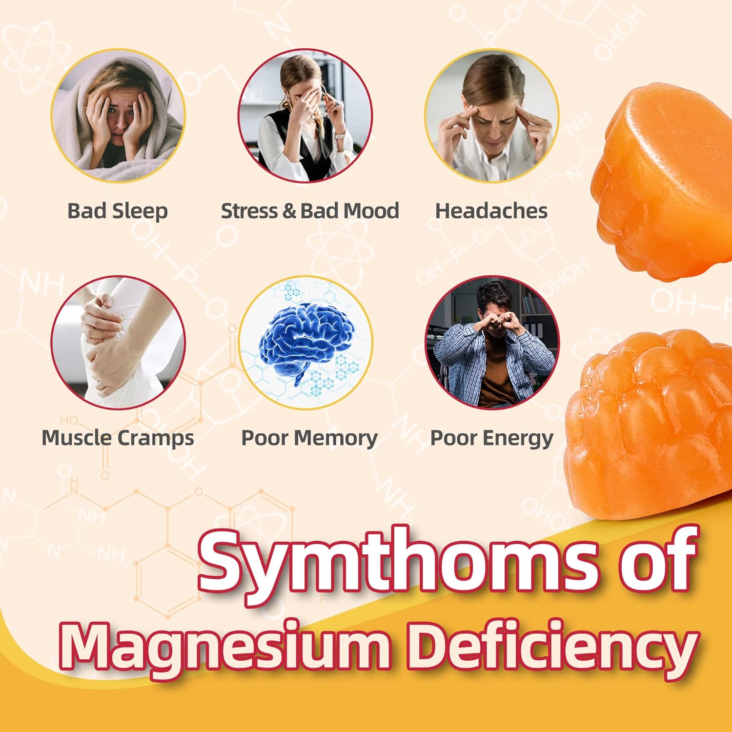 60 Count Sugar-Free Magnesium Glycinate Gummies with Ashwagandha - 400mg Supplement for Adults - Zinc Magnesium Glycinate & Ashwagandha
