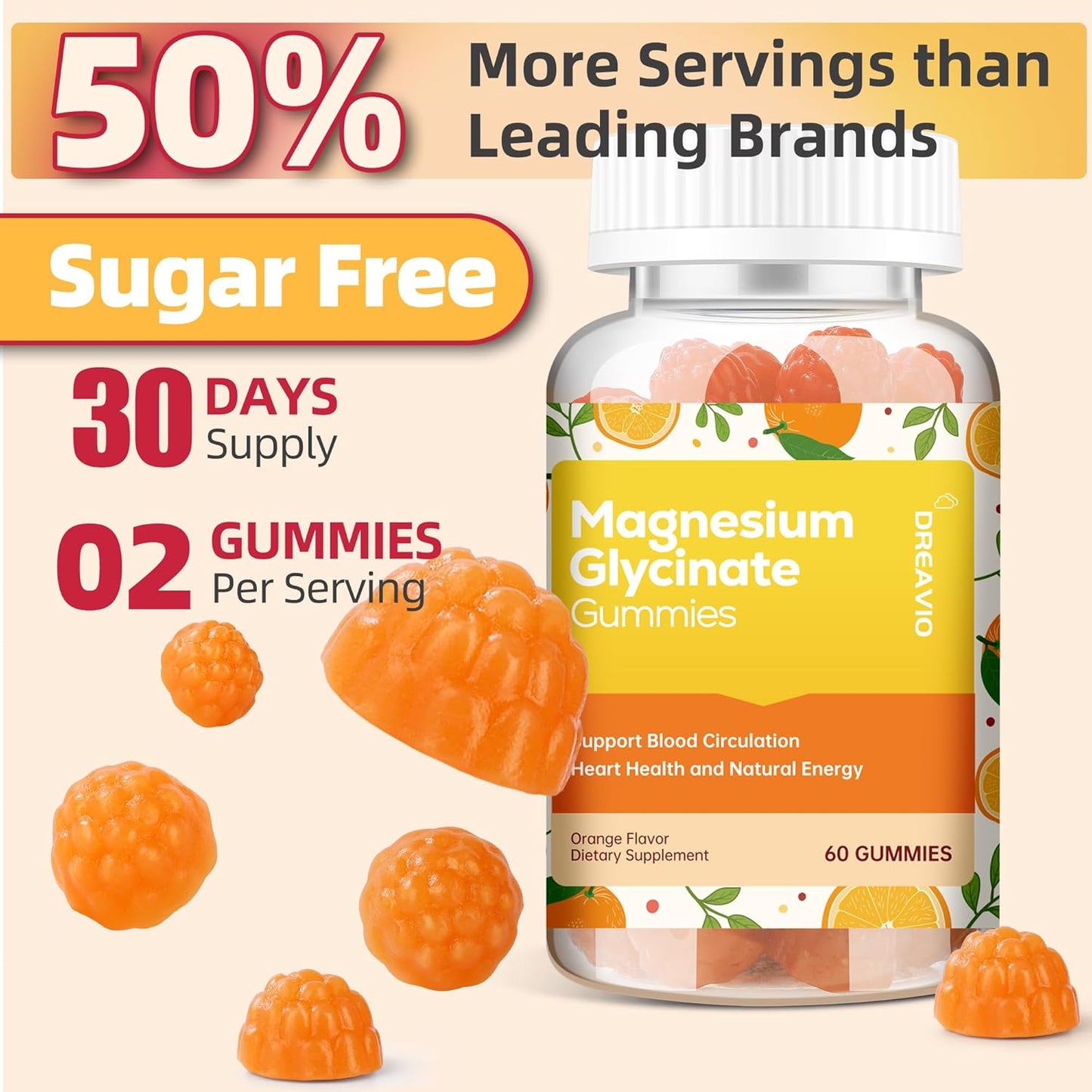60 Count Sugar-Free Magnesium Glycinate Gummies with Ashwagandha - 400mg Supplement for Adults - Zinc Magnesium Glycinate & Ashwagandha