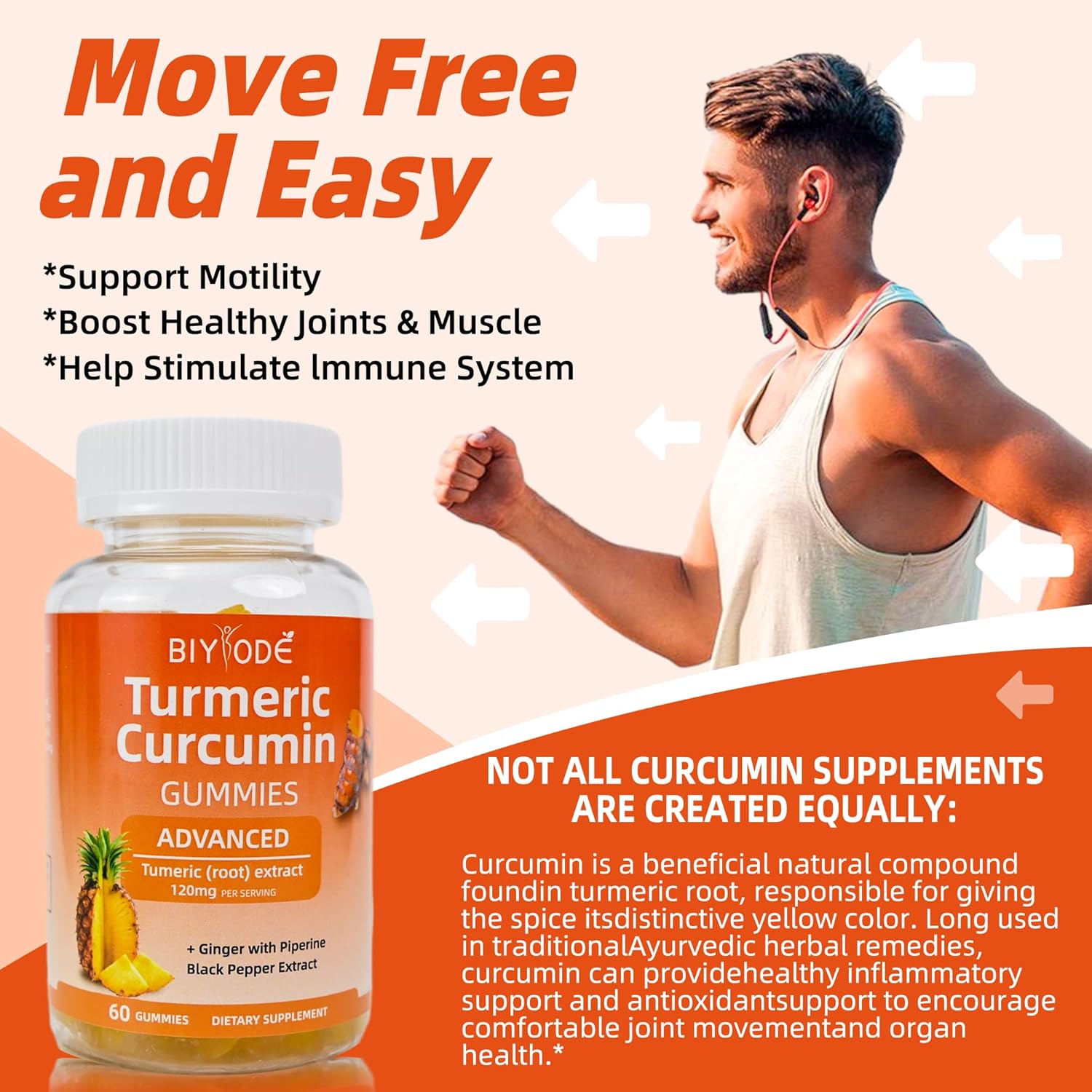 60 Count Sugar-Free Pineapple Flavored Curcumin Gummies for Joint Support & Enhanced Athletic Performance