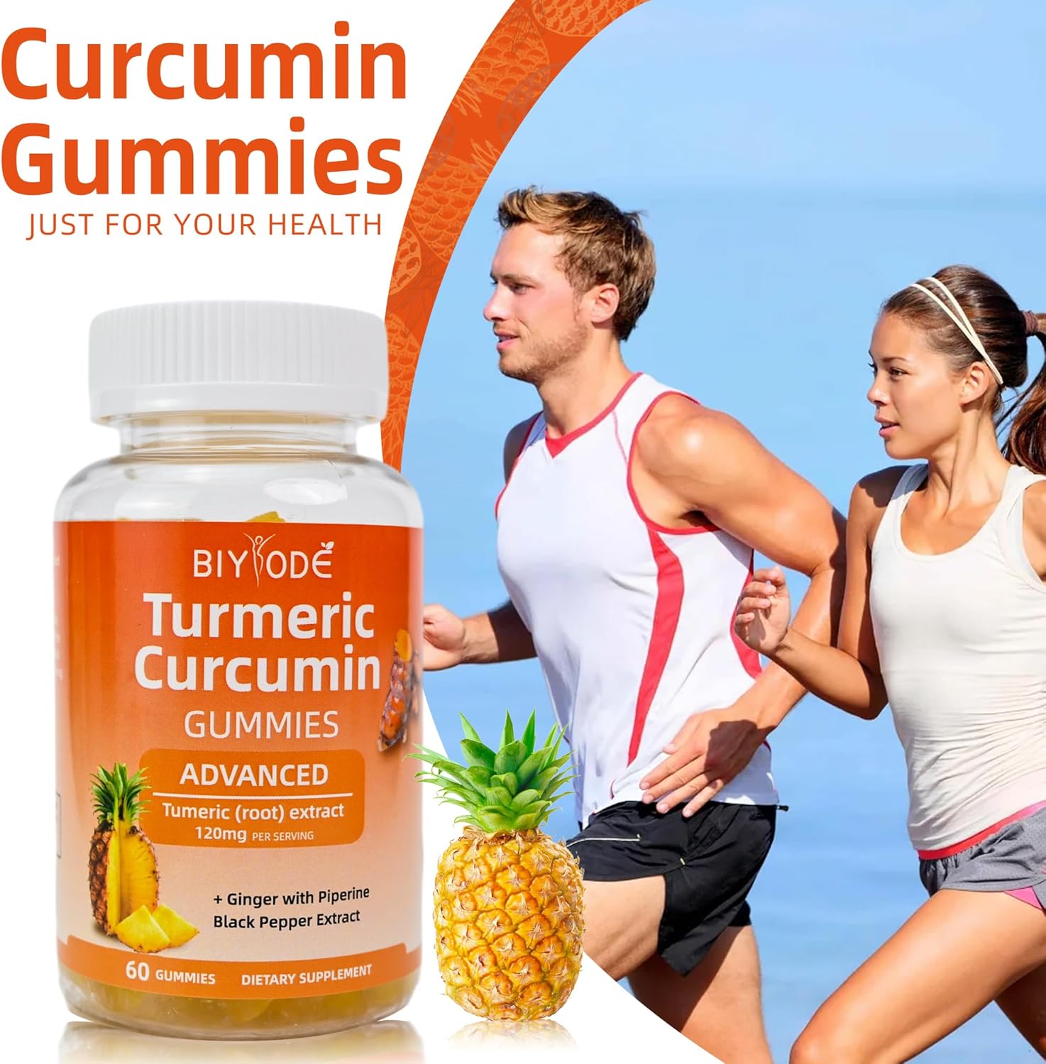 60 Count Sugar-Free Pineapple Flavored Curcumin Gummies for Joint Support & Enhanced Athletic Performance